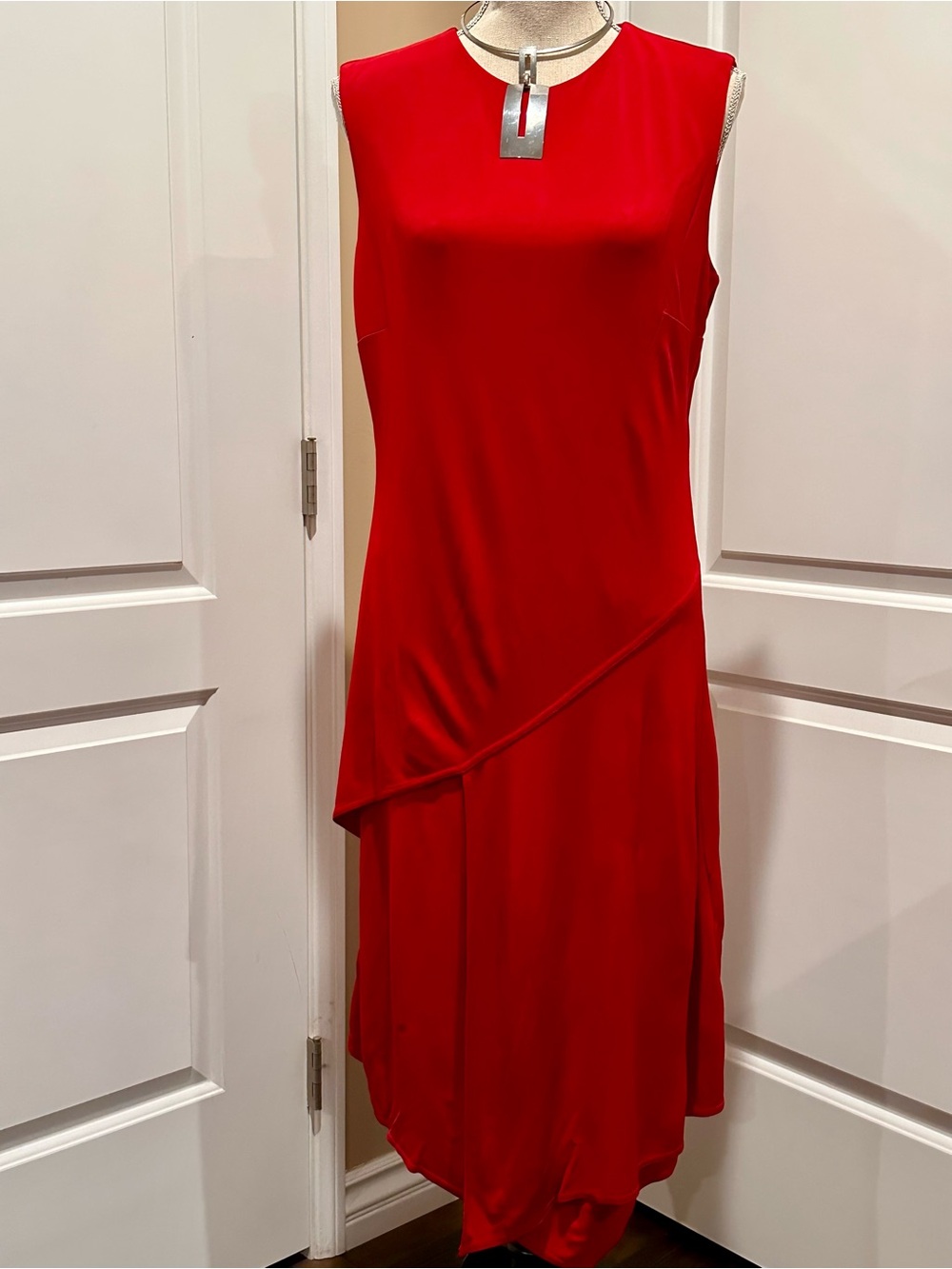 DKNY Red Sleeveless Asymmetrical Midi Dress